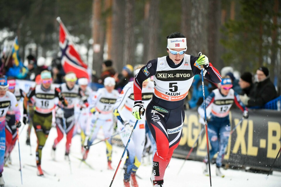 Marit Bjørgen var lokomotivet i store deler av søndagens 15 kilometer.