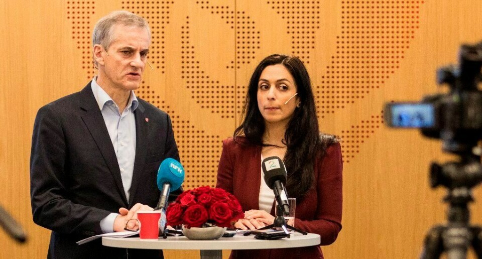 Nestleder Hadia Tajik og partileder Jonas Gahr Støre møter pressen for å fortelle om Arbeiderpartiets program de neste årene.