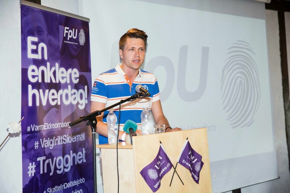 FpU-formann Bjørn-Kristian Svendsrud på Fremskrittspartiets Ungdoms sommerleir i 2016 på Skottevik Feriesenter i Lillesand.