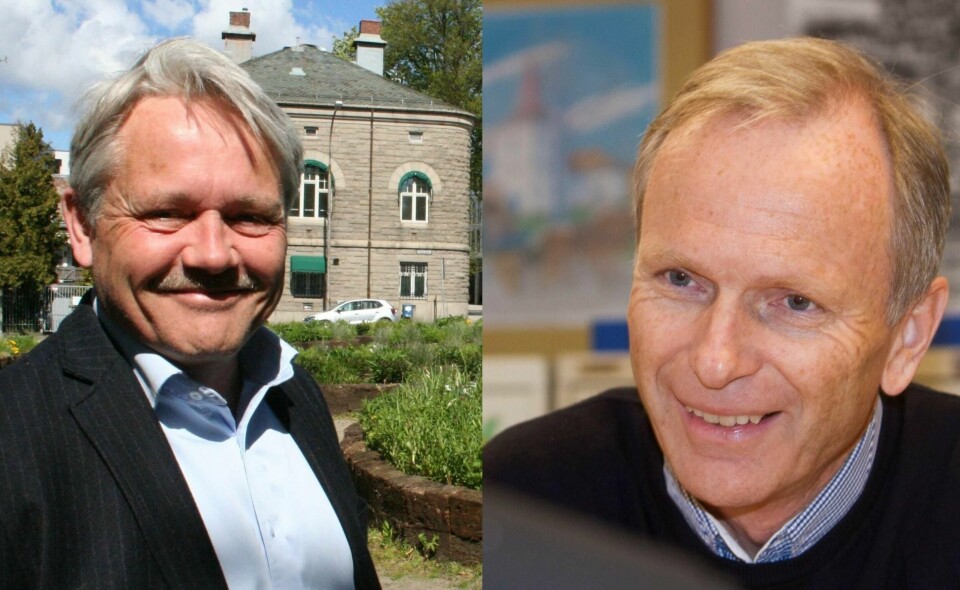 BLÅ: Ordførerkandidatene Bjørnar Laabak (Frp, t.v.) og Truls Velgaard (H).
