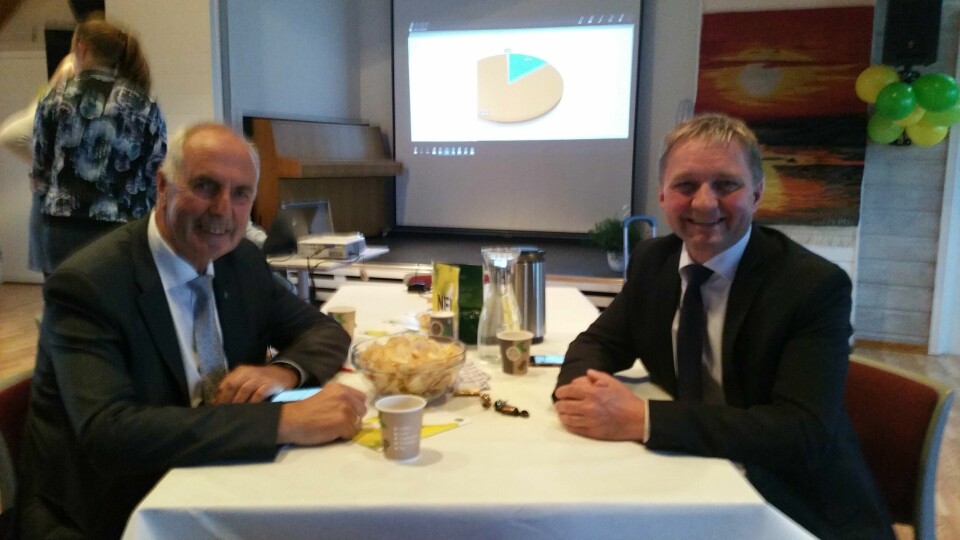 Ordfører Stanley Wirak (Ap) og varaordfører Pål Morten Borgli (Frp) på valgvake i Sandnes. Foto: Stein Roger Fossmo