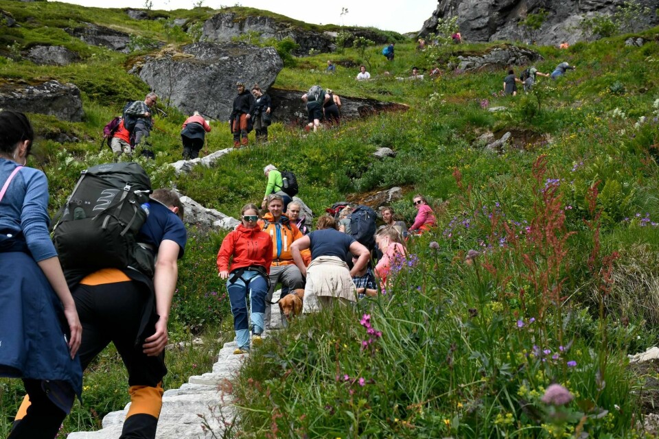 Mange hundre turister går daglig opp sherpatrappa til Reinebringen i Lofoten, mens vår spaltist Ole Petter Diseth ferierer i ro og mak i Sigdal.