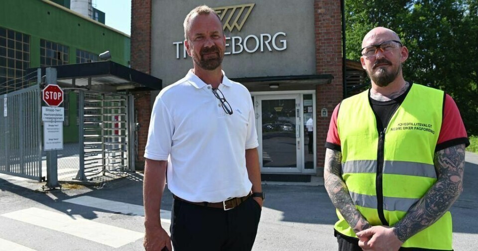 Administrerende direktør Hans Leo Hals i Trelleborg (til venstre) og hovedtillitsvalgte Steffen Nilsen i Industri Energi-klubben er fornøyd med spareløsningene som de har blitt enige om i forbindelse med koronakrisa.