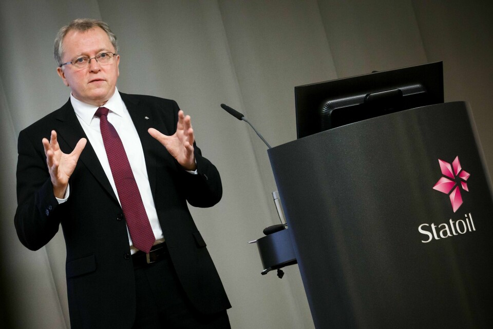 FORNEBU 20141029.Konsernsjef i Statoil Eldar Sætre presenterer resultatene for tredje kvartal og gir en oppdatering om Statoils virksomhet.Foto: Heiko Junge / NTB scanpix FORNEBU 20141029.
Konsernsjef i Statoil Eldar Sætre presenterer resultatene for tredje kvartal og gir en oppdatering om Statoils virksomhet.
Foto: Heiko Junge / NTB scanpix