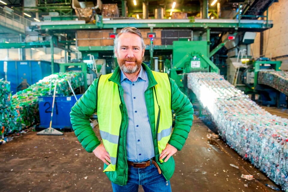 Kjell Olav A. Maldum, administrerende direktør i Infinitum. Kjell Olav Maldum, Managing director at the company Infinitum poses for a photo at the plant in Fetsund, southeastern Norway, on January 21, 2020. - With its 97 percent recycling rate, Norway is 10 years ahead of the EU's 2029 target date, by when countries must recycle at least 90 percent of their plastic bottles. (Photo by Fredrik Varfjell / AFP)