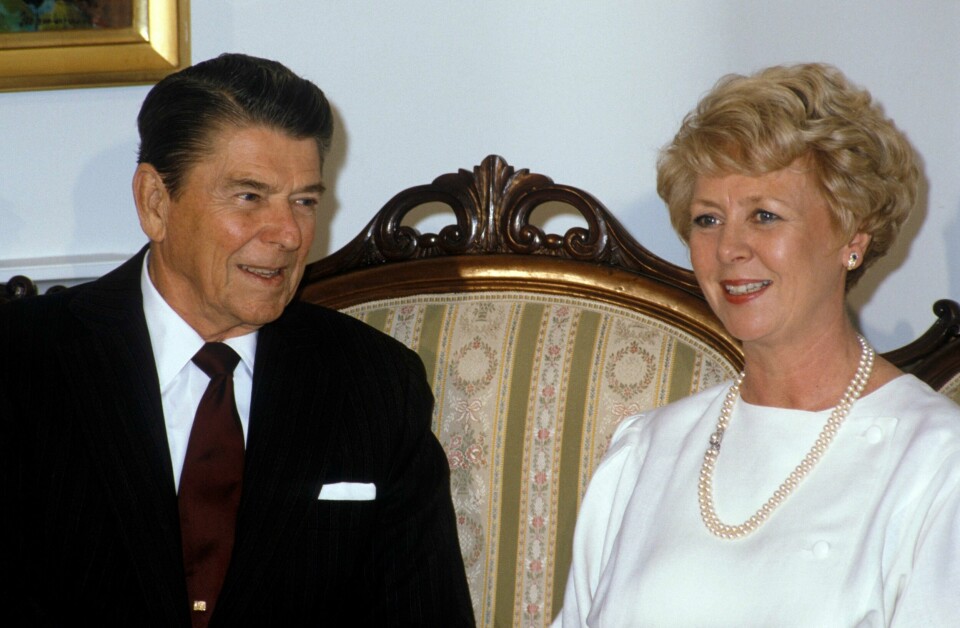 President Ronald Reagan, USA sammen med president Vigdis Finnbogadottir FOTO: MORTEN HVAAL /NTB SCANPIX