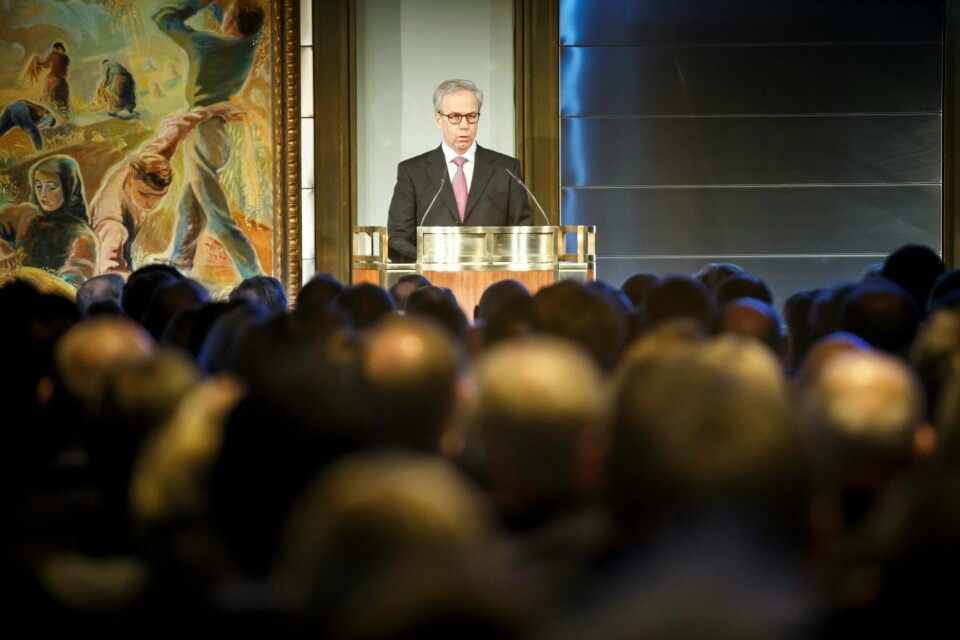 Sentralbanksjef Øystein Olsen understreket i sin årstale i går hvor viktig omstilling vil bli for norsk økonomi framover, blant annet ved å understreke at Norge ikke lenger kan basere seg på oljeinntekter i så stor grad som man har gjort de siste tiårene. FOTO: Heiko Junge/NTB SCANPIX