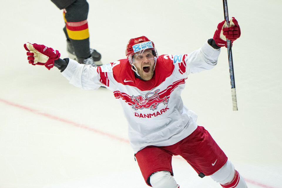 Nikolaj Ehlers jubler etter å ha scoret Danmarks utligningsmål mot Canada i VM-kvartfinalen. Nikolaj Ehlers jubler etter å ha scoret Danmarks utligningsmål mot Canada i VM-kvartfinalen. Foto: Bo Amstrup, Ritzau Scanpix via AP / NTB