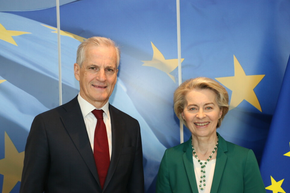 Statsminister Jonas Gahr Støre og president i EU-kommisjonen Ursula von der Leyen i Brussel mandag. Handout. Bildet inngår i NTBs tilbud til abonnenter på nyhetsfoto. Bildet skal kun benyttes i forbindelse med angitt sak.Statsminister Jonas Gahr Støre og president i Europakommisjonen Ursula von der Leyen i Brussel mandag.Foto: EU-delegasjonen / Handout / NTB