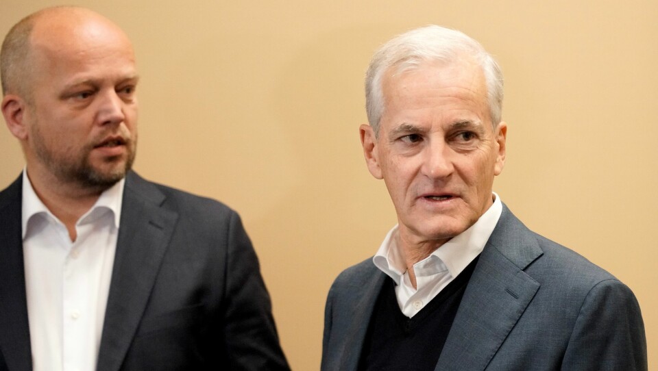Statsminister Jonas Gahr Støre (Ap) og finansminister Trygve Slagsvold Vedum (Sp), her fra mai i fjor. Statsminister Jonas Gahr Støre (Ap, t.h.) og finansminister Trygve Slagsvold Vedum (Sp). Her fra september.