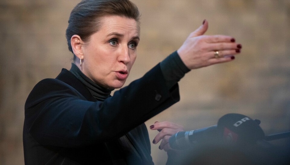 Denmark's Prime Minister Mette Frederiksen participates in a debate event on security policy at the Aarhus University in Aarhus, Denmark, Monday, March 3, 2025. (Bo Amstrup/Ritzau Scanpix via AP)(Bo Amstrup/AP) Danmarks statsminister Mette Frederiksen. Foto: Bo Amstrup/Ritzau Scanpix via AP/NTB