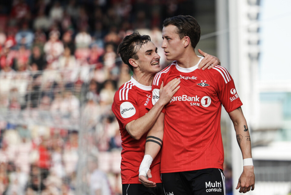 Ole Sæter og Marius Broholm jubler for førstnevntes scoring mot Fredrikstad. Deretter scoret også Broholm. Ole Sæter og Marius Broholm jubler for førstnevntes scoring mot Fredrikstad. Deretter scoret også Broholm.Foto: Thomas Andersen / NTB