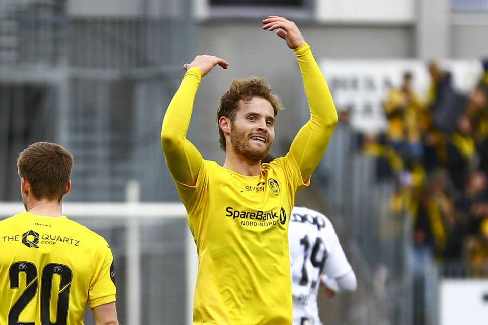 Ole Didrik Blomberg ble tomålsscorer da Bodø/Glimt valset over Rosenborg på Aspmyra lørdag kveld. Ole Didrik Blomberg ble tomålsscorer da Bodø/Glimt valset over Rosenborg på Aspmyra. Foto: Mats Torbergsen / NTB
