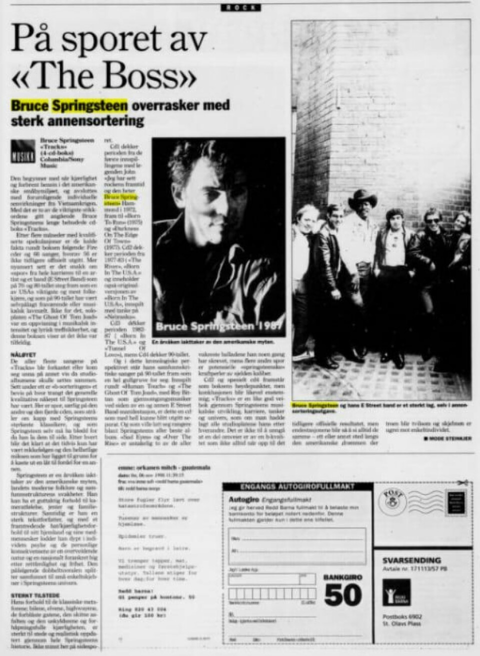 Dagsavisens anmeldelse av «Tracks» i 1998.(Skjermdump) Avisutklipp av tidlig anmeldelse.