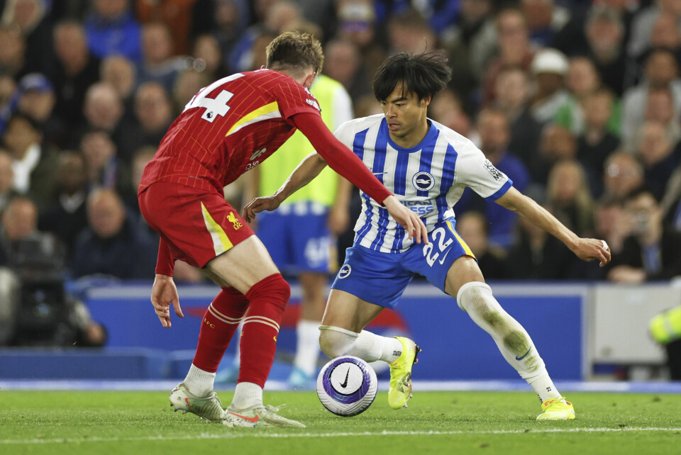 Kaoru Mitoma sto bak to mål mot Liverpool. Kaoru Mitoma sto bak to mål mot Liverpool. Foto: Ian Walton / AP / NTB