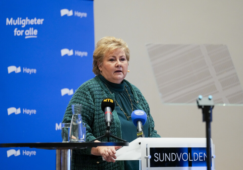 Erna Solberg (H) taler under Høyres Felleskonferanse 2025 på Sundvollen hotell. Erna Solberg (H) taler under Høyres Felleskonferanse 2025 på Sundvollen hotell.Foto: Fredrik Varfjell / NTB