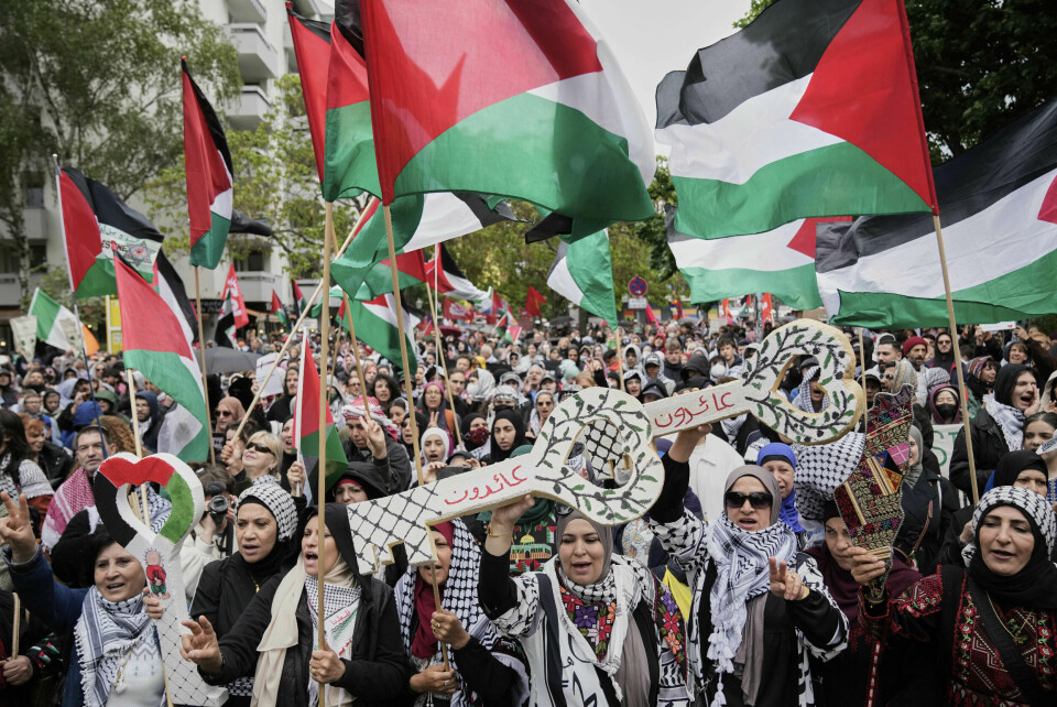 En demonstrasjon for å markere nakba-dagen i den tyske hovedstaden Berlin. En demonstrasjon for å markere nakba-dagen i den tyske hovedstaden Berlin. Foto: Ebrahim Noroozi / AP / NTB