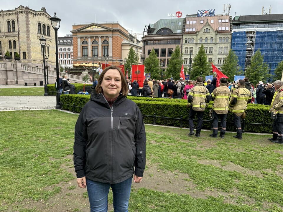Sykepleier Ida Høiby på Eidsvolls plass tirsdag. Sykepleier Ida Høiby på Eidsvolls plass tirsdag.