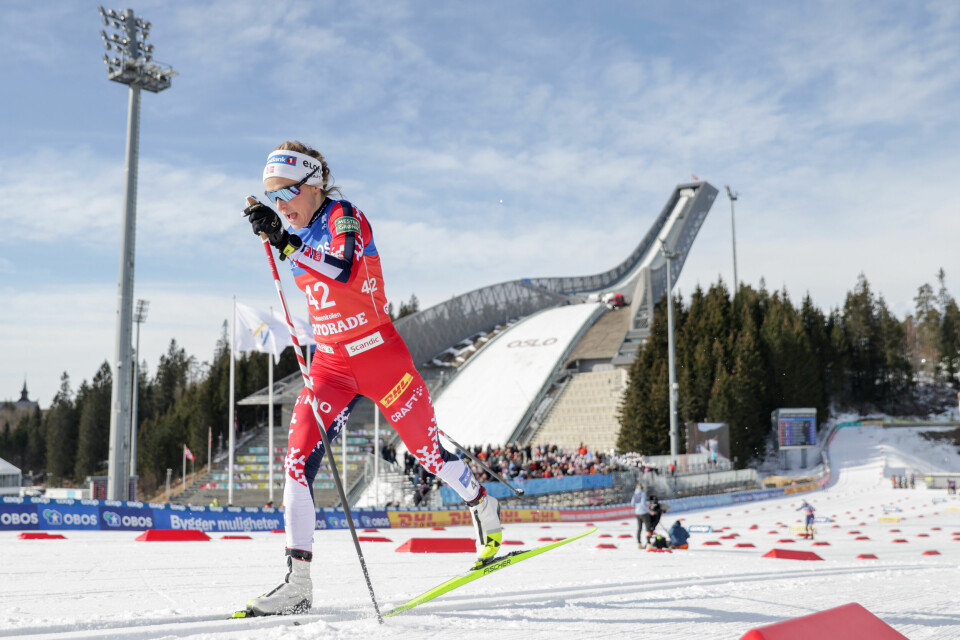 Therese Johaug gikk raskt fra start i Holmenkollen lørdag. Therese Johaug gikk raskt fra start i Holmenkollen lørdag. Foto: Amanda Pedersen Giske / NTB