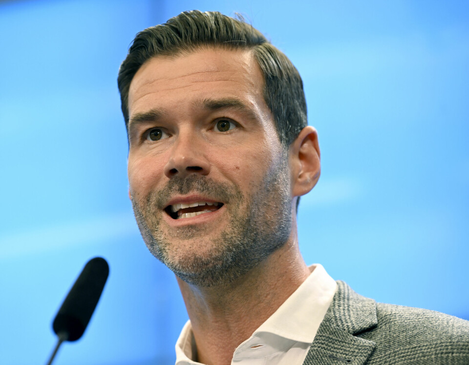 Sveriges migrasjonsminister Johan Forssell . Bildet viser Johan Forssell. Foto: Anders Wiklund / TT / NTB