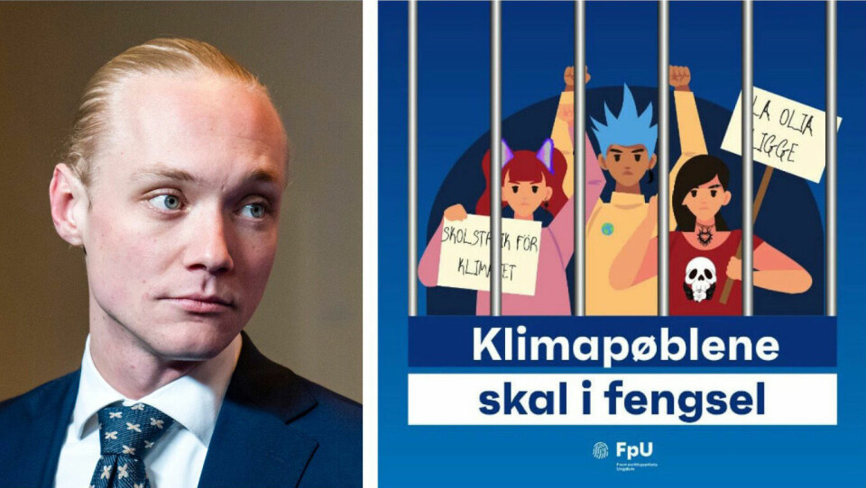 Simen Velle må stilles til ansvar for måten partiet han leder oppfører seg på, skriver Henriette Sjursen-Eriksen etter at Fpu la ut et innlegg (bildet til h.) på Instagram fredag. Simen Velle og Fpu-skjermdump fra Instagram.
