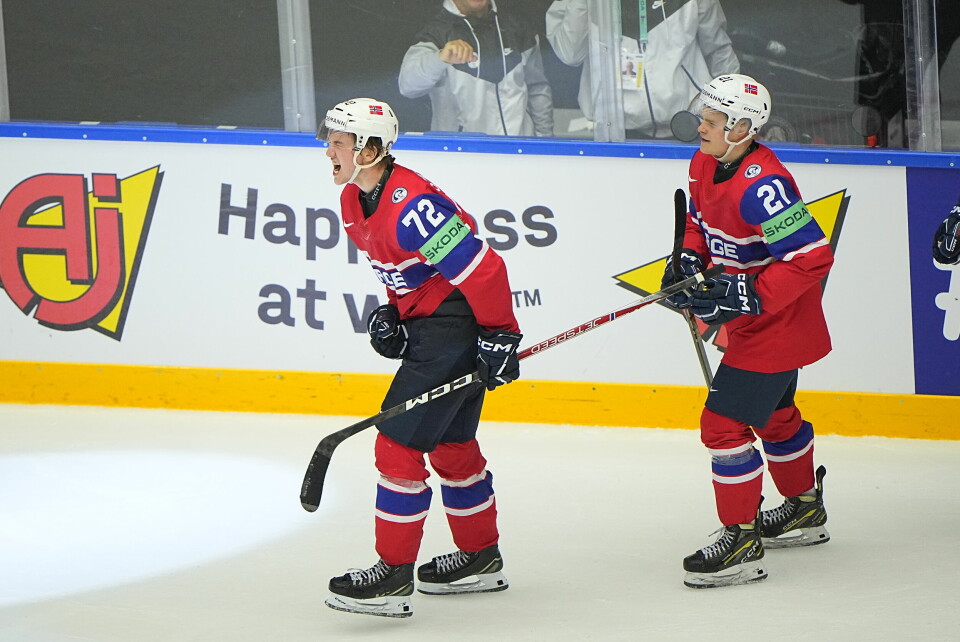 Norsk jubel etter Stian Solbergs utligningsmål iVM-kampen mot USA. Norsk jubel etter Stian Solbergs utligningsmål iVM-kampen mot USA. Foto: Bo Amstrup / Ritzau Scanpix / NTB