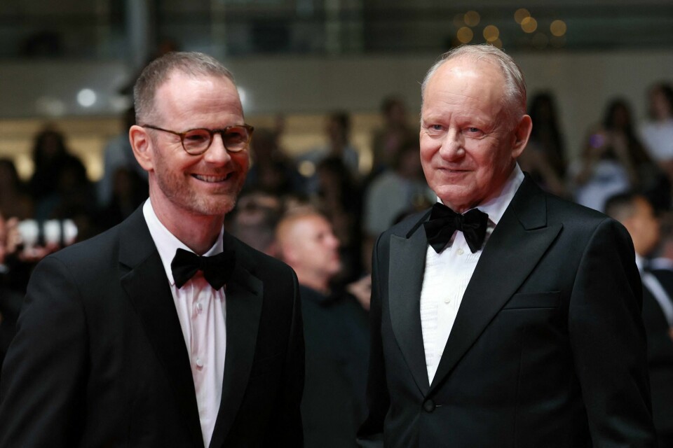 Regissør Joachim Trier og skuespiller Stellan Skarsgård ankommer premieren for «Affeksjonsverdi», eller «Sentimental Value», under filmfestivalen i Cannes.(SAMEER AL-DOUMY/AFP) Fra premieren for «Affeksjonsverdi», eller «Sentimental Value», under filmfestivalen i Cannes.