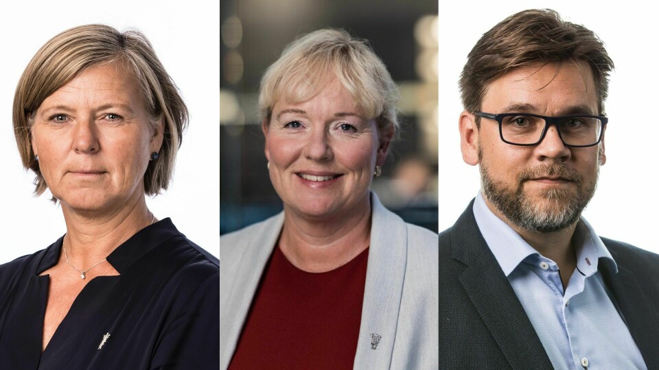 President Anne-Karin Rime i Legeforeningen (t.v.), leder Marte Kvittum Tangen i Norsk forening for allmennmedisin og leder Nils Kristian Klev i Allmennlegeforeningen er enige om at «E-legen» er en dårlig idé. Anne-Karin Rime, president i Legeforeningen (t.v.), Marte Kvittum Tangen, leder i Norsk forening for allmennmedisin og Nils Kristian Klev, leder i Allmennlegeforeningen.