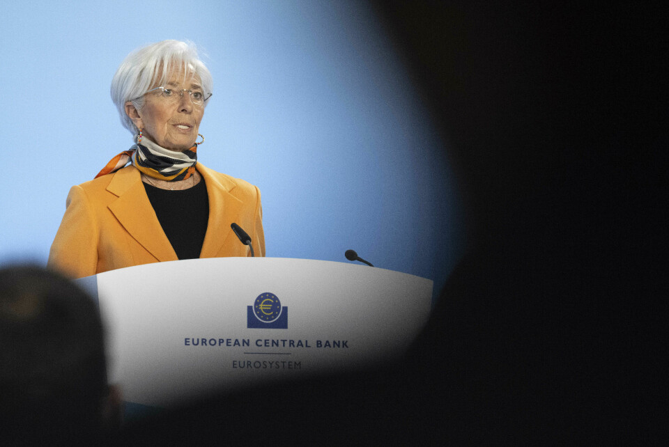 ECB-sjef Christine Lagarde fotografert tidligere i år. Sentralbanksjef Christine Lagarde advarer om konsekvenser for økonomisk vekst i eurosonen kan lide i tilfellet av en handelskrig. Foto: Boris Roessler / DPA / AP / NTB