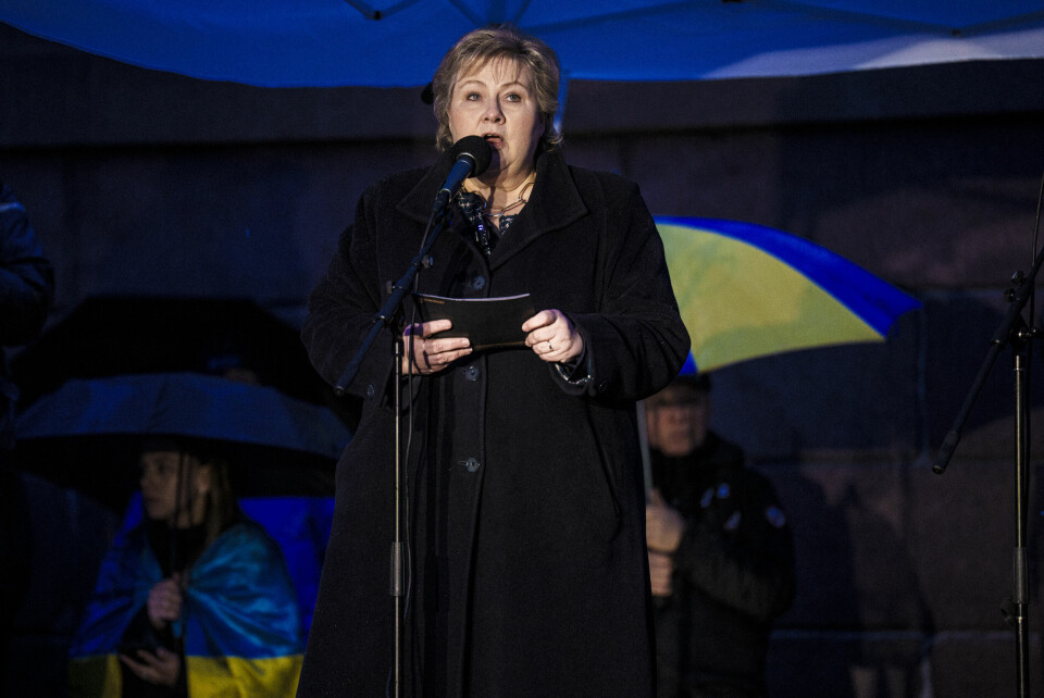 Partileder for Høyre Erna Solberg beskriver scenene i Det hvite hus fredag som rystende.Foto: Stian Lysberg Solum / NTB Partileder for Høyre Erna Solberg beskriver scenene i Det hvite hus fredag som rystende.Foto: Stian Lysberg Solum / NTB