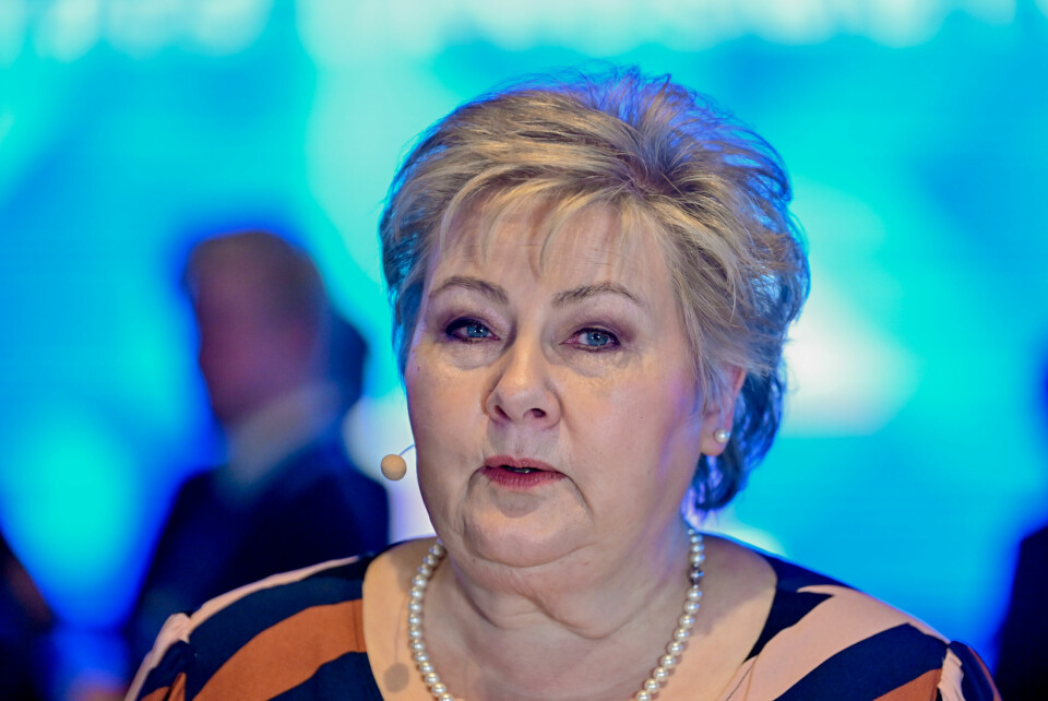 Partileder Erna Solberg før hennes tale under Høyres landsmøte på Thon Hotel Oslo Airport torsdag. Foto: Annika Byrde / NTB Partileder Erna Solberg før hennes tale under Høyres landsmøte på Thon Hotel Oslo Airport torsdag. Foto: Annika Byrde / NTB