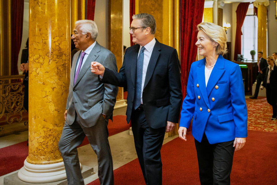 António Costa, Rodney Starmer og Ursula von der Leyen. Toppmøte mellom EU og Storbritannia i London. Presidenten i EUs råd, António Costa, den britiske statsministeren Keir Starmer og presidenten i EU-kommisjonen Ursula von der Leyen.