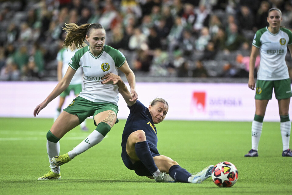 Vilde Hasund leverte en assist og var involvert i begge mål da Hammarby ble svensk cupmester onsdag. Hun var en av seks norske spillere på vinnerlaget. Vilde Hasund var en av to norske målscorere da Hammarby slo St. Pölten 2-0 i mesterligaen. Foto: Fredrik Sandberg, TT via AP / NTB