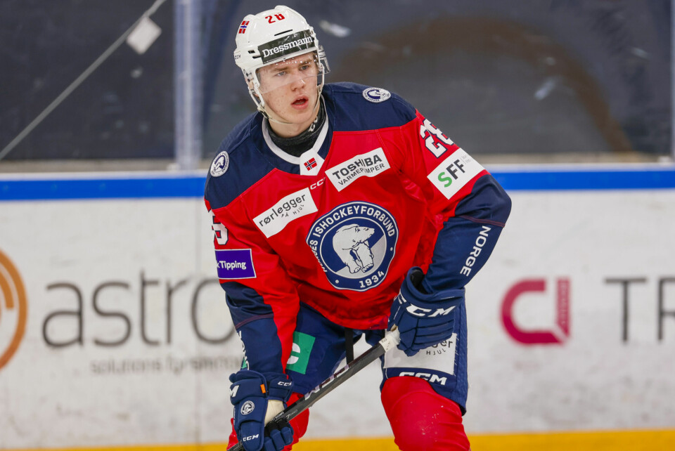Michael Brandsegg-Nygård kan gjerne ryke raskt ut av AHL-spillet, mener landslagssjef Tobias Johansson. Michael Brandsegg-Nygård herjet mot Danmark.Foto: Frederik Ringnes / NTB