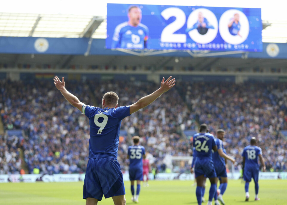 Jamie Vardy scoret sitt 200. Leicester-mål søndag Jamie Vardy scoret sitt 200. Leicester-mål. Foto: Nigel French / PA via AP / NTB.