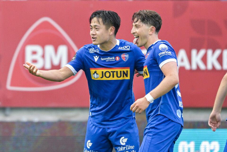 Sandefjords Christopher Cheng (t.v.) og Marcus Melchior (t.h.) etter 2-1 målet mot Vålerenga. Sandefjords Christopher Cheng (t.v.) og Marcus Melchior (t.h.) etter 2-1 målet mot Vålerenga. Foto: Annika Byrde / NTB