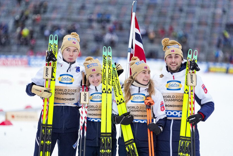 Jens Lurås Oftebro, Gyda Westvold Hansen, Ida Marie Hagen og Jarl Magnus Riiber under kombinert langrenn mixed lag i VM på ski i Trondheim. Jens Lurås Oftebro, Gyda Westvold Hansen, Ida Marie Hagen og Jarl Magnus Riiber under kombinert langrenn mixed lag i VM på ski i Trondheim.
