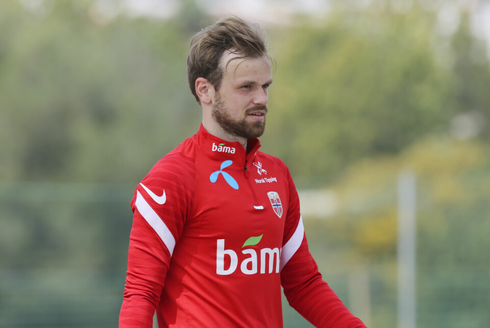 Iver Fossum på trenings med Norges fotballandslag i Marbella i mars 2021. Iver Fossum scoret et vakkert mål mandag. Foto: Geir Olsen / NTB