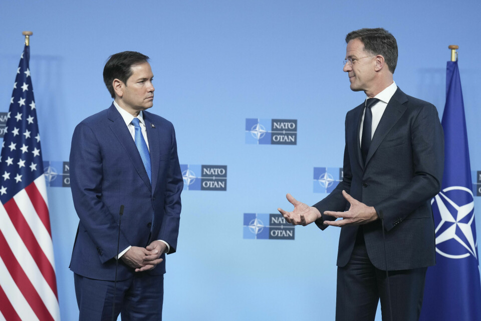 USAs utenriksminister Marco Rubio (t.v.) og Natos generalsekretær Mark Rutte i Brussel torsdag. USAs utenriksminister Marco Rubio med Natos generalsekretær Mark Rutte i Brussel torsdag. Foto: Jacquelyn Martin / AP / NTB