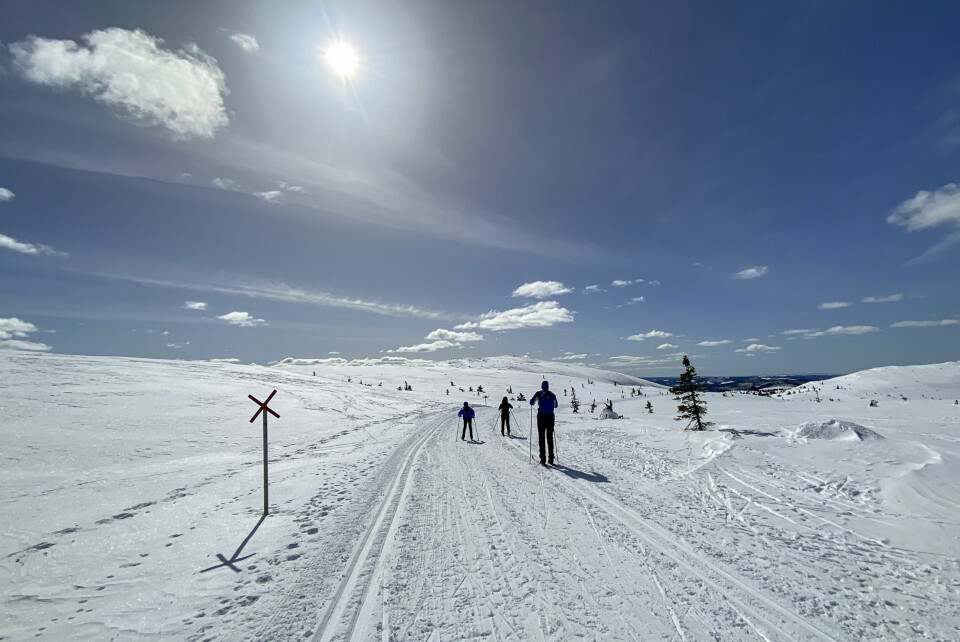 Den Norske Turistforeningen mener det fortsatt er håp om drømmepåsken på fjellet. Illustrasjonsfoto. Folk går på ski i strålende sol på påskefjellet i Trysil onsdag. Det er varslet flere slike dager framover.Foto: Erik Johansen / NTB