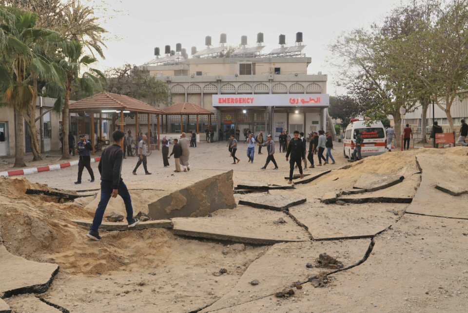 Det europeiske sykehuset i Gaza etter et israelsk luftangrep 13. mai. Samme dag var det norske helseteamet fra Norwac til stede. Det europeiske sykehuset i Gaza etter et israelsk luftangrep 13. mai. Samme dag var det norske helseteamet fra Norwac til stede. Foto: Mariam Dagga / AP Photo / NTB
