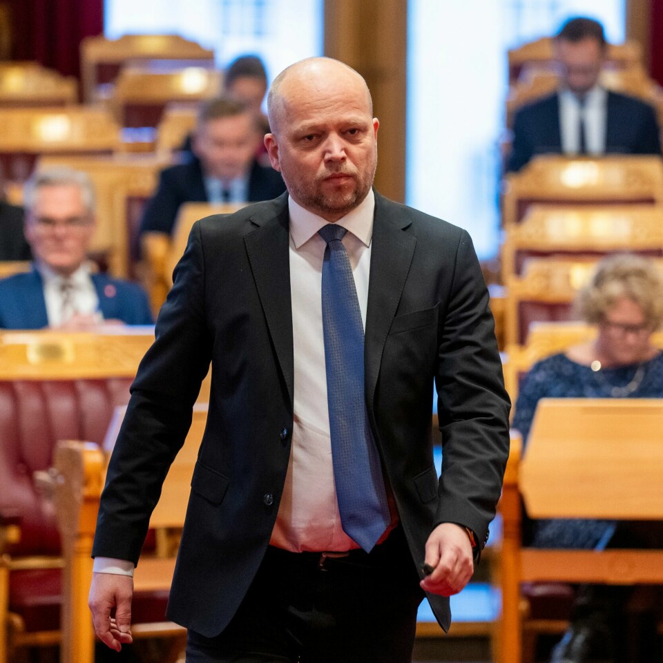 Finansminister Trygve Slagsvold Vedum (Sp) under den muntlige spørretimen i Stortinget.(Fredrik Varfjell/NTB) Finansminister Trygve Slagsvold Vedum (Sp) er glad inntektsulikhetene i Norge ble mindre i 2023. Foto: Fredrik Varfjell / NTB