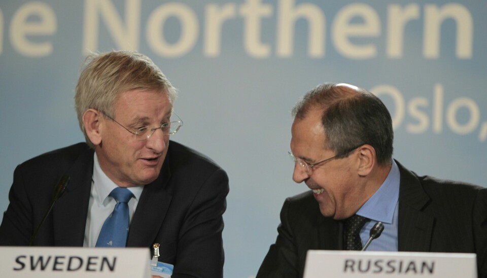 Carl Bildt og Russlands utenriksminister Sergej Lavrov avbildet i Oslo i 2010. Lavrov er fortsatt Vladimir Putins utenriksminister.