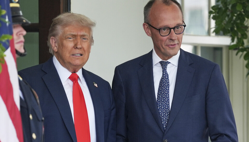 President Donald Trump (t.v.) sammen med Tysklands forbundskansler Friedrich Merz i Det hvite hus torsdag.