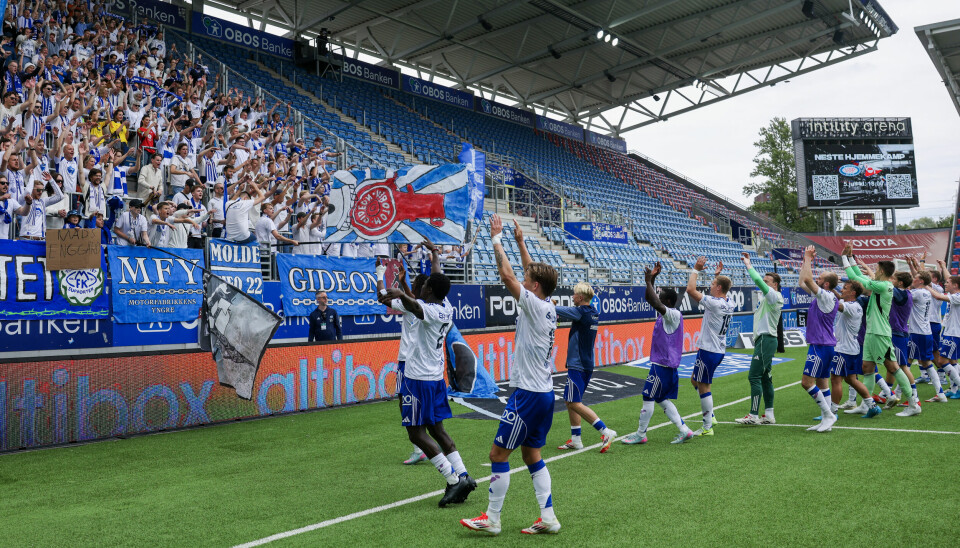 Molde jubler etter seier i eliteseriekampen i fotball mellom Vålerenga og Molde på Intility Arena.