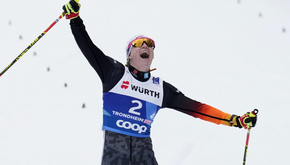 Victoria Carl i aksjon under ski-VM i Trondheim i vinter.