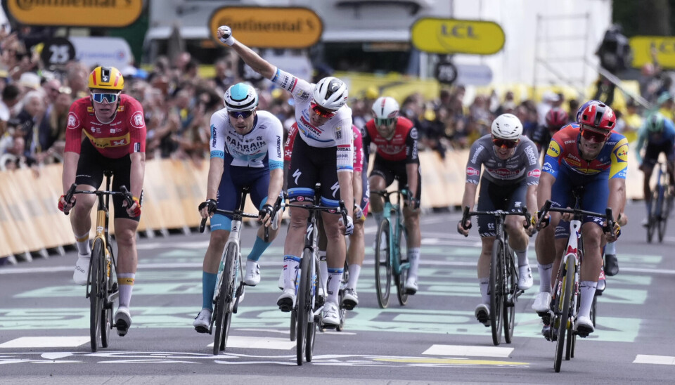 Belgiske Tim Merlier vant fjerde etappe av sykkelrittet Tour de France etter en spurtkamp. Søren Wærenskjold endte rett utenfor pallen. Belgiske Tim Merlier vant fjerde etappe av sykkelrittet Tour de France etter en spurtkamp. Søren Wærenskjold endte rett utenfor pallen.