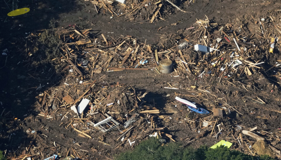 Et dronebilde som viser ødeleggelsene etter storflommen i Kerr County i Texas.