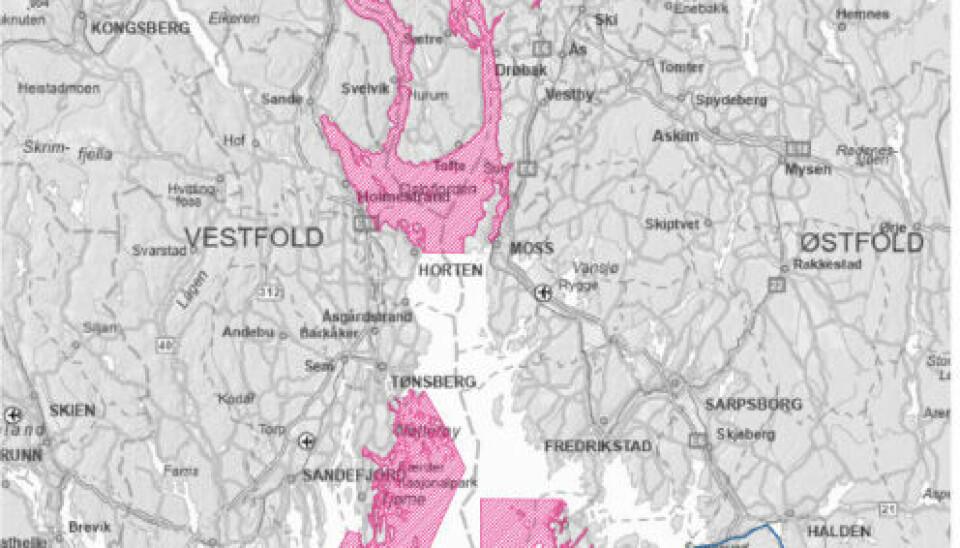 Kart over Oslofjorden, med områdene der regjeringen innfører nullfiskeområder og en rekke andre fiskeritiltak for å styrke fiskebestandene og økosystemet, markert.