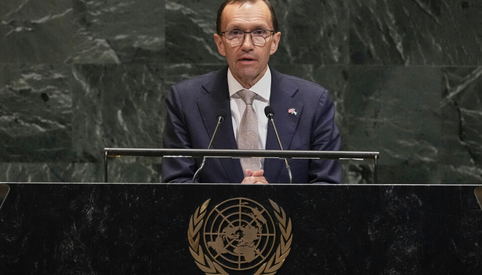 Utenriksminister Espen Barth Eide på talerstolen i FN.